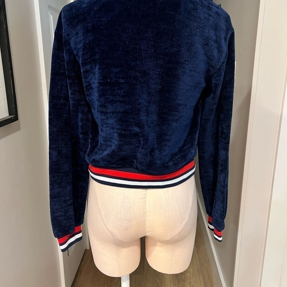J.O.A. Navy with red and white trim short chenille sweater - Picture 7 of 14